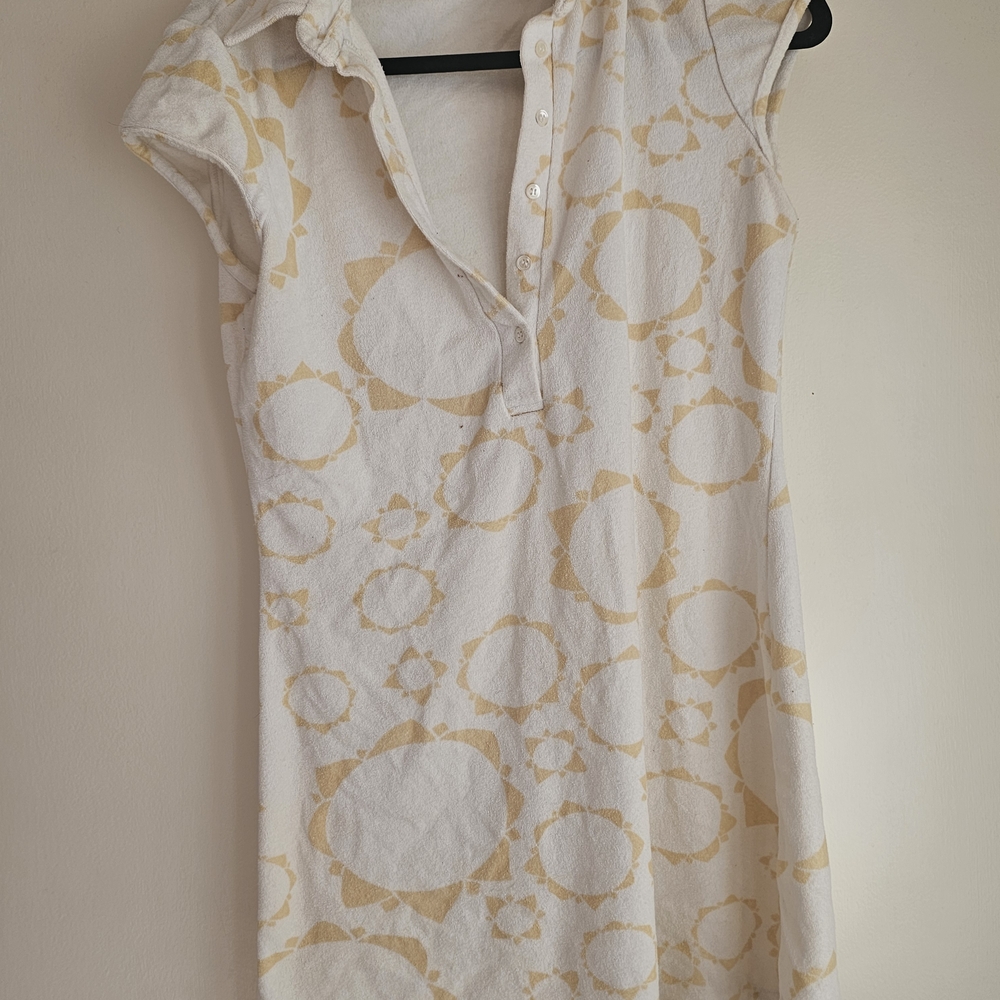 White and Yellow Sun Patterned Dress Terrycloth Beach Coverup